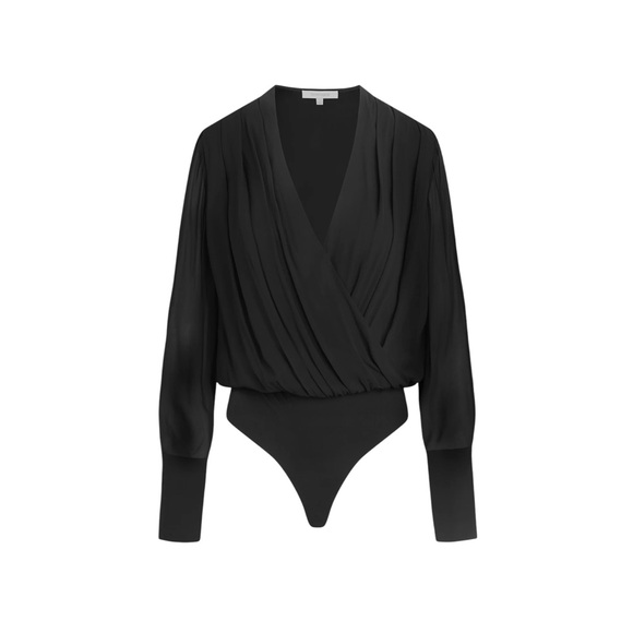 Favorite Daughter Tops - FAVORITE DAUGHTER The Date Blouse Satin Bodysuit, Black, Large